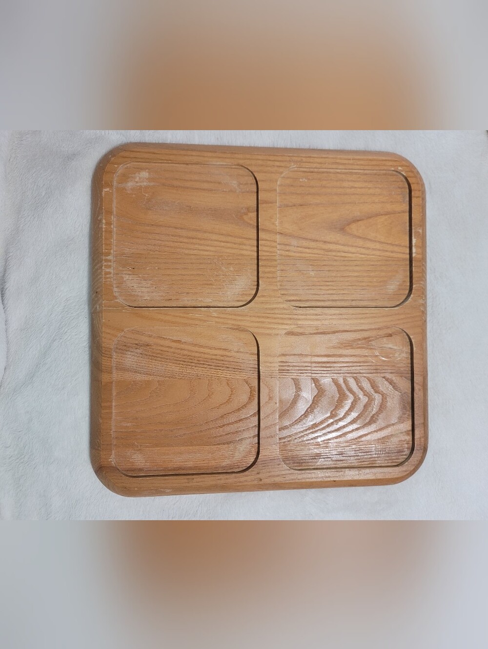 Vintage Cornwall Wood Lazy Susan 12" Square Sectioned Serving Tray Charcuterie